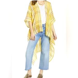 Free People Reverie Linen/Cotton Plaid Kimono Ruana One Size Festival Beach